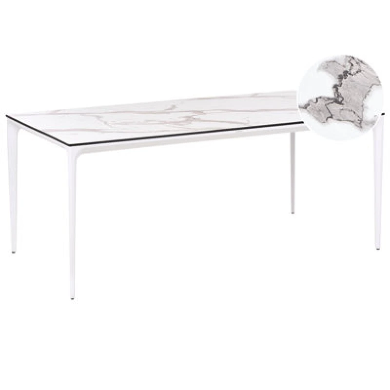 Image of Beliani Garden Dining Table Sovareto 180 Cm 90 Cm Marble Effect White Marble, White 652004