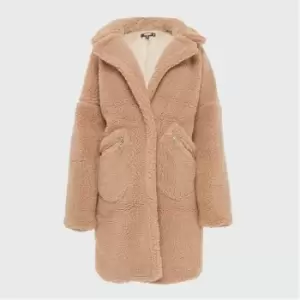 Missguided Petite Longline Borg Teddy Coat - Brown