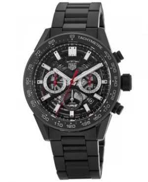 Image of Tag Heuer Carrera Calibre Heuer 02 45mm Skeleton Chronograph Dial Ceramic Mens Watch CBG2A90.BH0653 CBG2A90.BH0653