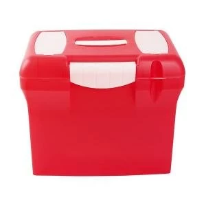 Image of A4 File Box Plastic with Suspension Files and Index Tabs Red A4PLRDX
