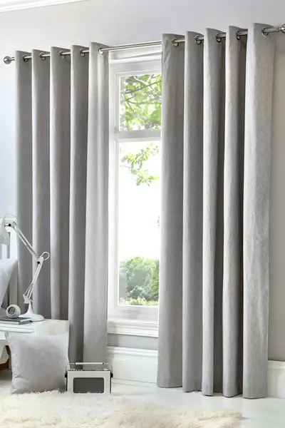 Image of Fusion 'Sorbonne' 100% Cotton Light Filtering Plain Dyed Eyelet Curtains Silver