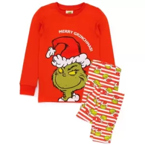 image of The Grinch Childrens/Kids Fitted Christmas Pyjama Set (3-4 Years) (Red/Green/White)