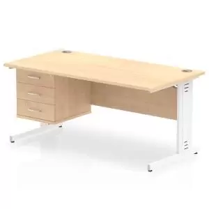 Image of Impulse 1600 Rectangle White Cable Managed Leg Desk MAPLE 1 x 3 Drawer