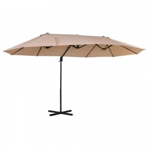 image of Outsunny Double Canopy Offset Parasol Umbrella Garden Shade w/ Steel Pole 12 Support Ribs Crank Handle Easy Lift Twin Canopy Beige