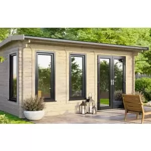 Image of Power Sheds 16 x 12ft Right Hand Door Apex Notched Logs Log Cabin
