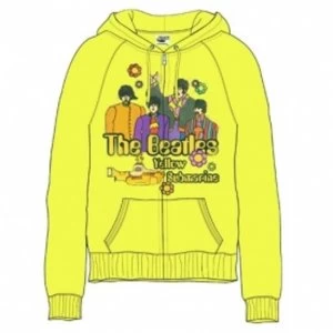 Image of The Beatles Sub Band & Logo Ladies Yellow Zip Hoodie Large