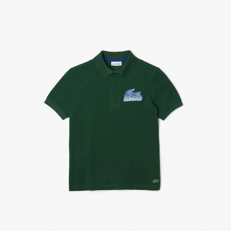 Image of Lacoste Organic Cottton Contrast Print Polo Shirt - Green Green 8