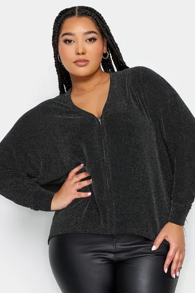 Image of Yours Glitter Zip Through Top Silver