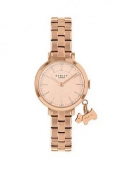 image of Radley Rose Gold Detail Glitter Dial Rose Gold Stainless Steel Bracelet Ladies Watch