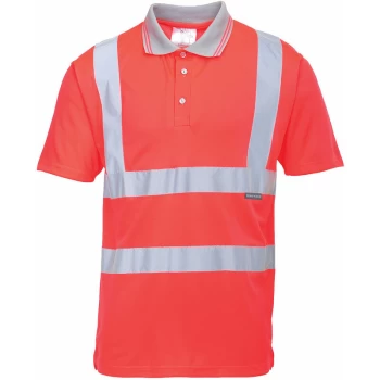 Portwest S477 - Red Sz S Hi-Vis Short Sleeve Polo Shirt Reflective