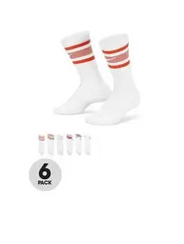 image of Boys, Nike Older Unisex Everyday Plus Crew Socks 6 Pair, Multi, Size M=10-12 Years