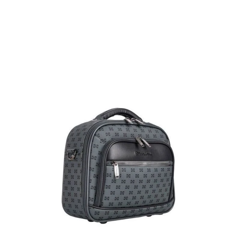 Image of Infinity Leather Travel Cosmetic Bag in Grey Grey Unisex