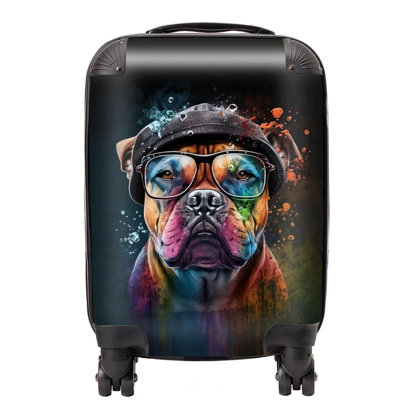 Image of Warren Reed - Designer Staffordshire Bull Terrier Dog Splashart Suitcase Size: Large Multicolor Unisex Large