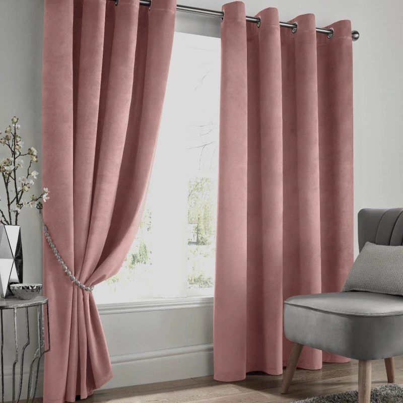Image of Alan Symonds Velvet Blackout Ring Top Eyelet Curtains Blush unisex 229x229cm