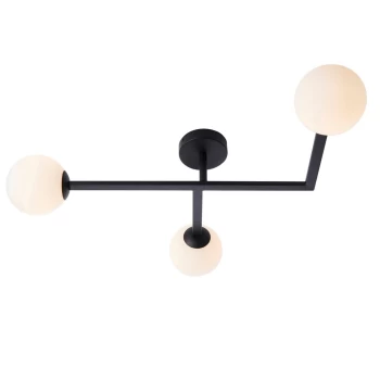 image of Riomaggiore Bathroom 3 Light Ceiling Semi Flush Matt Black & Matt Opal Glass IP44