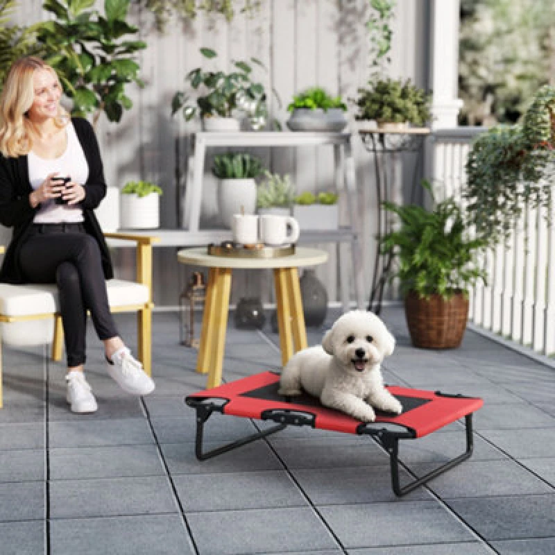 Image of PawHut Raised Dog Bed with Breathable Mesh for S & M Dogs, Red, Red D04-299V00RD