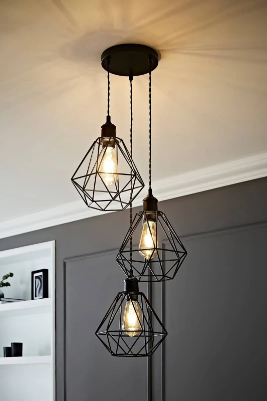 Image of ValueLights ValueLights Diablo Geometric Shade 3 Drop Cluster Matte Black Ceiling Pendant Light Black One Size Unisex 5059406062476