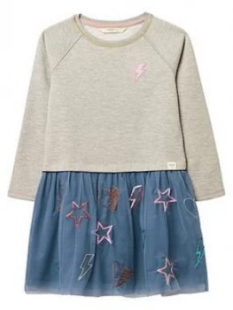 Image of White Stuff Girls Heart Stars Sweat Dress - Grey, Size 5-6 Years, Women