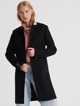 image of Superdry Ariana Wool Coat - Black, Size 10, Women