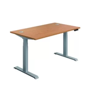 image of Jemini Sit/Stand Desk with Cable Ports 1200x800x630-1290mm Nova Oak/Silver KF809722