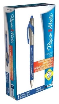 image of Paper Mate FlexGrip Elite Ballpoint Pen Retractable 1.4mm Tip 1.0mm Line Blue Pack of 12