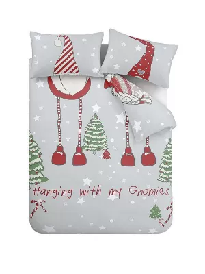 Image of Catherine Lansfield Hanging With My Gnomies Duvet Cover and Pillowcase Set Red