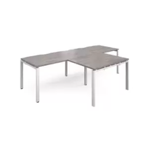 image of Adapt double straight desks 2800mm x 800mm with 800mm return desks - white frame and grey oak top