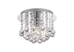 image of Acton Flush Ceiling 1 Light E14, 250mm Round, Polished Chrome, Sphere Crystal