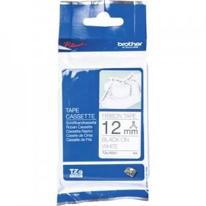 Image of Labelling tape (fabric, not laminated) Brother TZe, TZ TZe-R231 Tape colour: White Font colour:Black 12mm 4 m