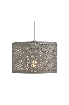 image of Hawley Moroccan Easy Fit Pendant Metal Circular Shade Soft Grey