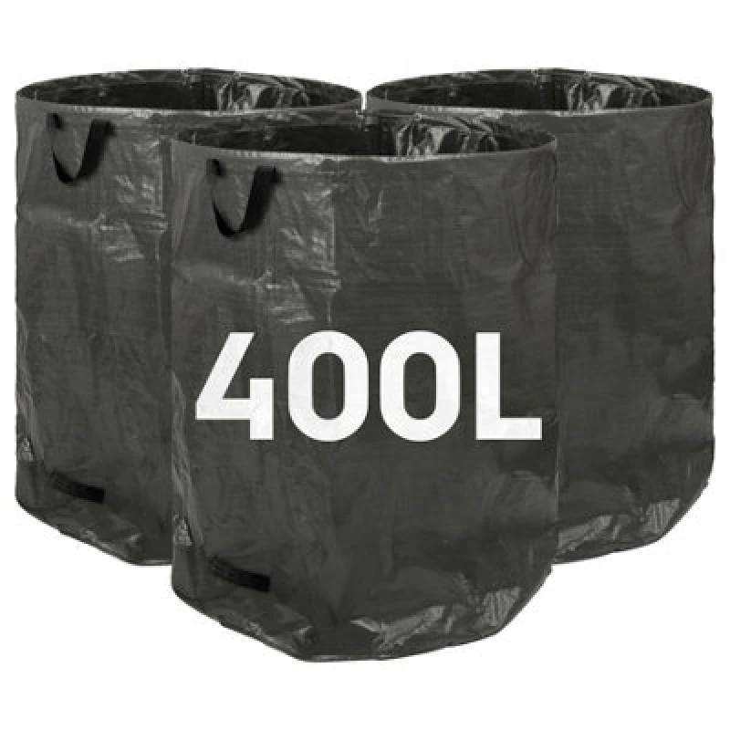 Image of Harbour Housewares 400L Garden Waste Bags With Handles - Black - 3X Large Strong Reusable Plastic Heavy Duty Gardening Rubbish Refuse Sacks