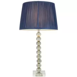 image of Adelie & Wentworth Base & Shade Table Lamp Grey Green Tinted Crystal Glass & Midnight Blue Silk - Endon