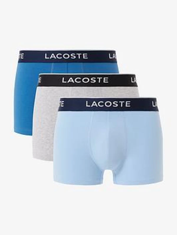 Image of Lacoste 3 Pack Cotton Stretch Trunks Blue/Grey/Light Blue S