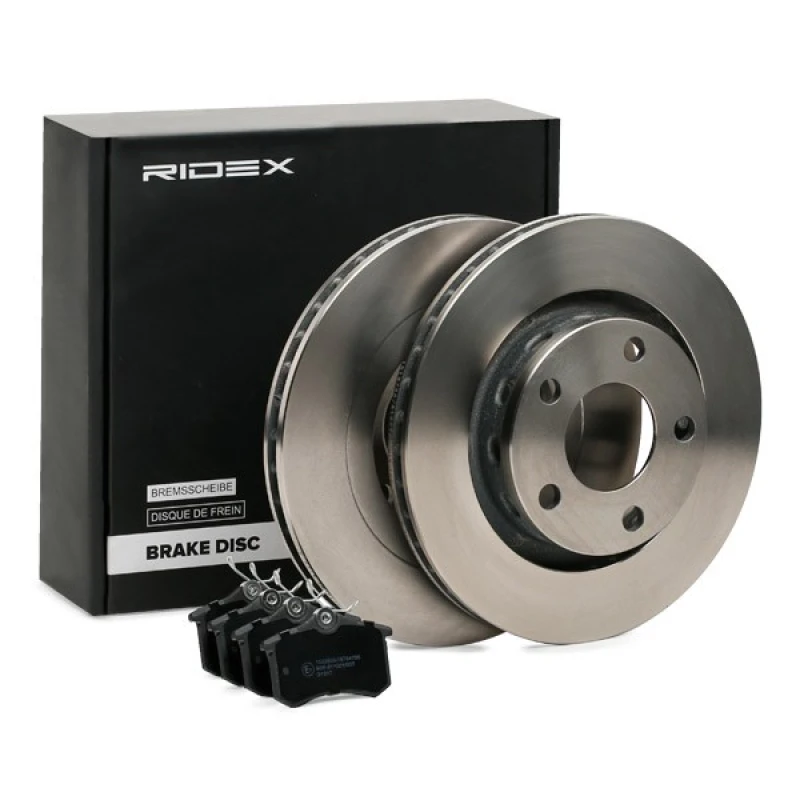 Image of RIDEX 3405B1629 Brake disc and pads set Rear Axle, Brake Disc Type: Vented, not prepared for wear warning indicator Brake Set,disc brakes (3405)