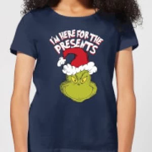 Image of The Grinch Im Here for The Presents Womens Christmas T-Shirt - Navy - L