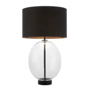 image of Lecce Complete Table Lamp, Glass, Matt Black Paint With Black Cotton Fabric