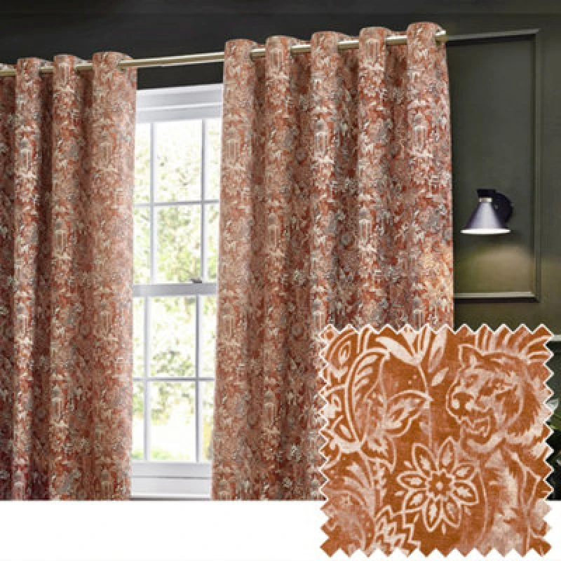 Image of Bengal Eyelet Curtains Amber, Amber / 117 x 137cm