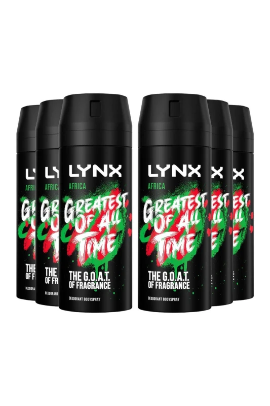 Image of Lynx 'Body Spray' Africa High Definition Deo for Men, 6x150ml Green male