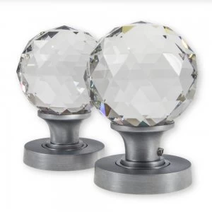 Image of LocksOnline Clear Glass Faceted Mortice Door Knob Set