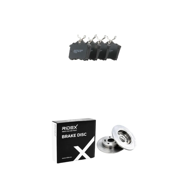 Image of RIDEX 3405B2424 Brake disc and pads set Rear Axle, Brake Disc Type: Solid, not prepared for wear warning indicator Brake Set,disc brakes (3405)