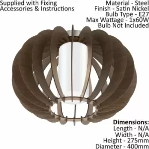 image of Loops - Flush Ceiling Light Satin Nickel Shade Brown White Wood Glass Bulb E27 1x60W