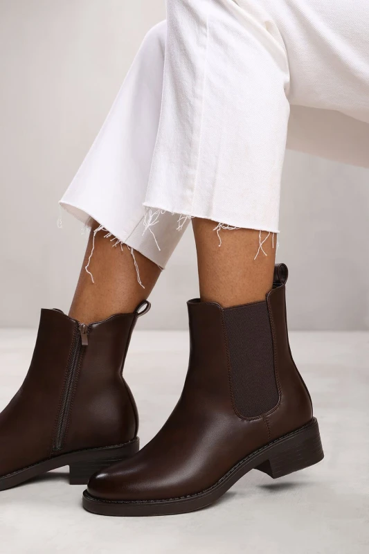 Image of Where's That From Womens 'Serna' Ankle Boot With Elastic Panel & Side Zip in Brown Size: 4 Brown Female 4