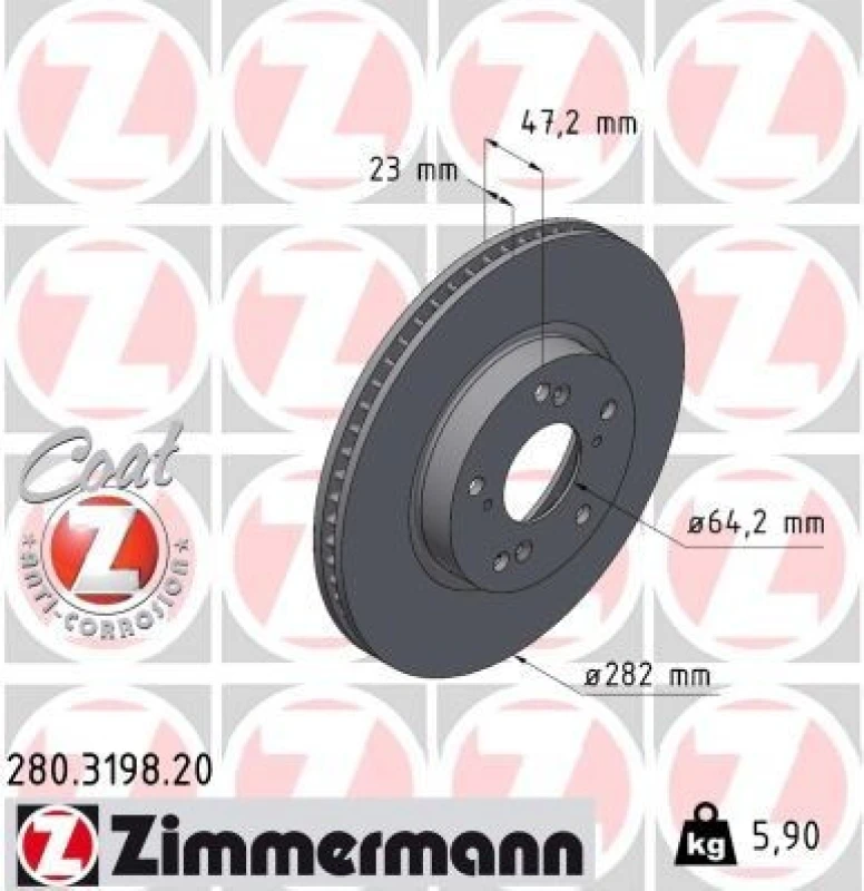 Image of ZIMMERMANN Brake disc ZIMMERMANN 280.3198.20