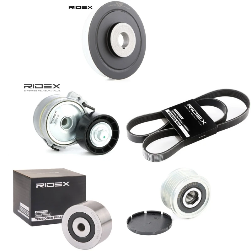 Image of RIDEX 542R1305 V-ribbed belt set Pulleys: with freewheel belt pulley V-Ribbed Belt Set (542)