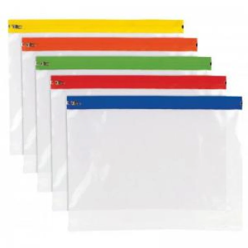 Image of Tiger Polythene Zippy Bags A4 Plus Assorted Colour Zips (Pack 25)...