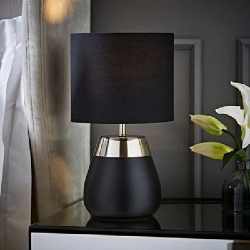 Image of ValueLights ValueLights Hurst Bulbous Touch Table Lamp with matching Drum Lamp Shade in Black One Size Unisex 5016529273271
