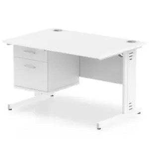 image of Impulse 1200 Rectangle White Cable Managed Leg Desk White 1 x 2 Drawer Fixed Ped