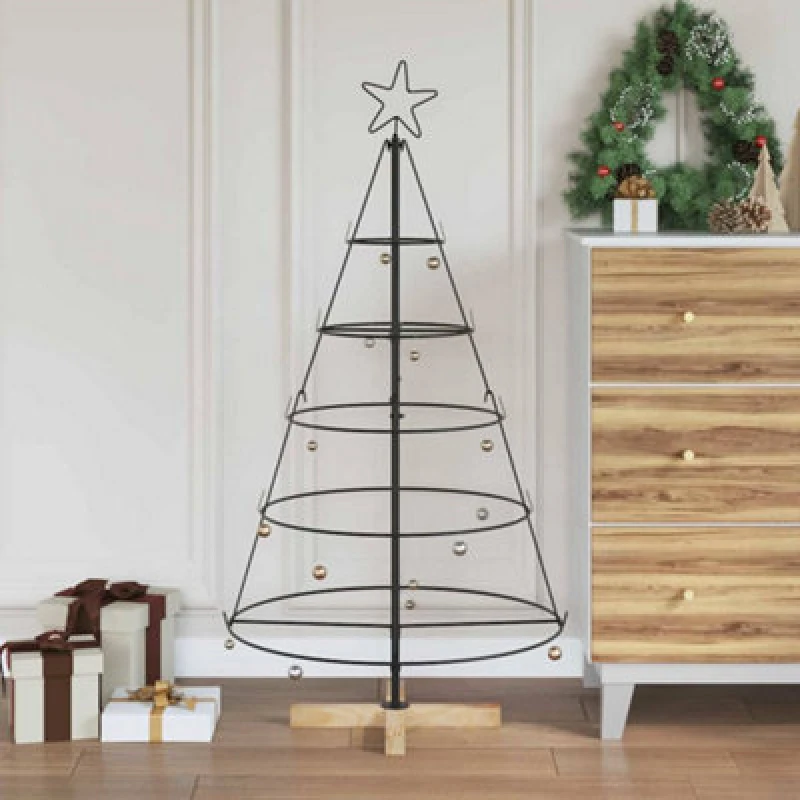 Image of Vidaxl Christmas Cone Tree With Stand Black 125cm Steel