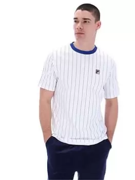 Image of Fila Fionn Pin Striped T-Shirt with Contrast Collar, White Size M Men