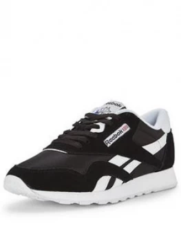 image of Reebok Classic Nylon Trainers, Black/White, Size 10.5, Women